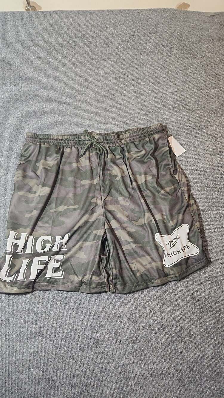 Miller High Life Men's Green Camo Mesh Basketball Shorts